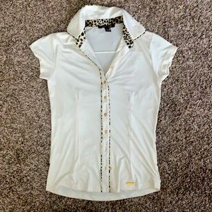 White with leopard trim collar shirt by Roberto Cavalli